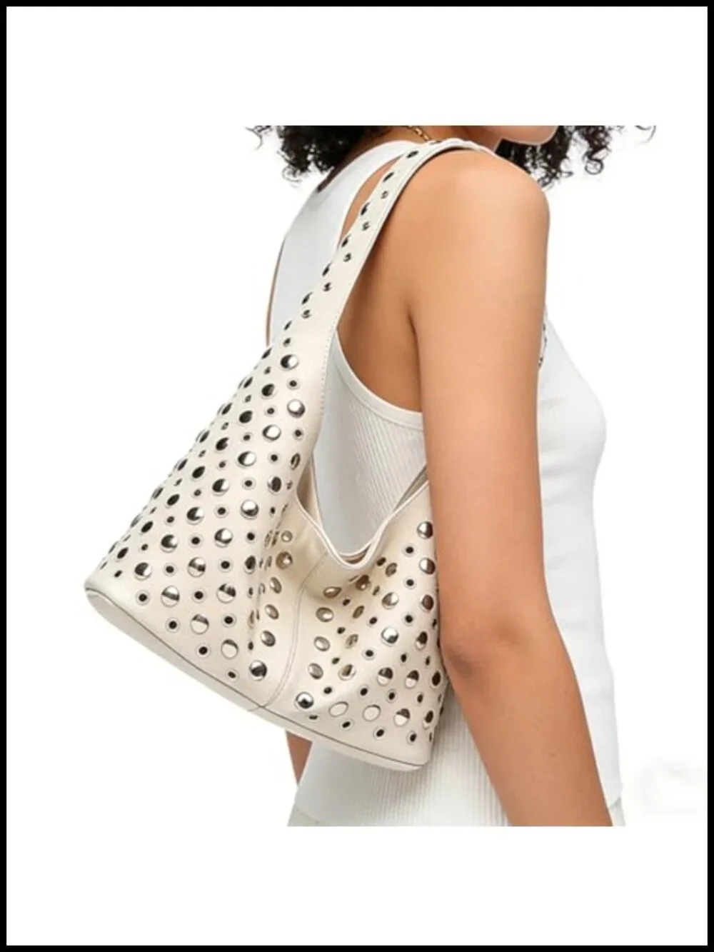 Women Punk Handbag Y2K Shoulder Purse Studded Soft PU Leather Tote Top Handle